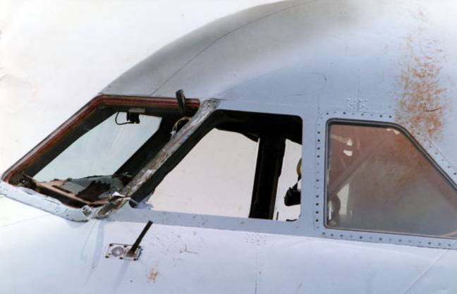 The cockpit of the British Airways Bac 1-11 with two windows missing. Credit: Murray Sanders/Daily Mail/Shutterstock