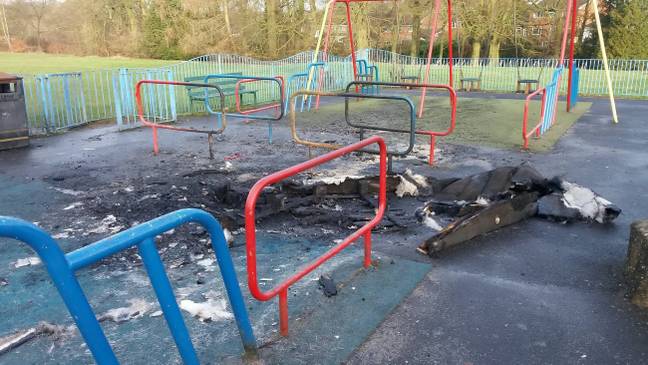 Remnants of a fire at Longsight Park, Bolton. Credit: SWNS