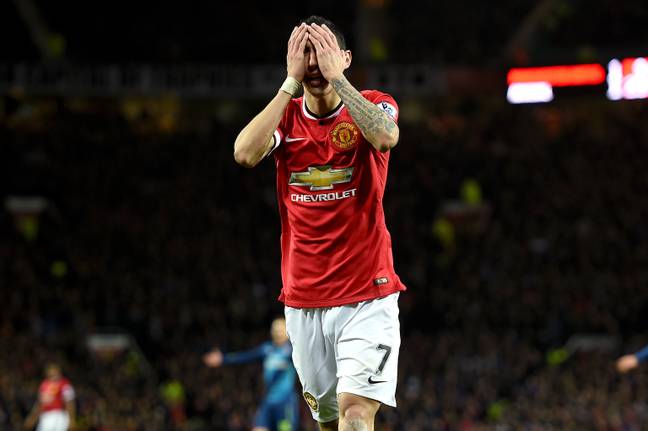 Angel Di Maria rues a missed opportunity at Old Trafford. Classic. Image: PA