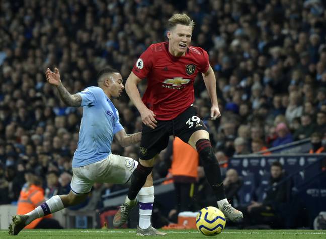 McTominay fouled by Gabriel Jesus in the Manchester derby. Image: PA Images
