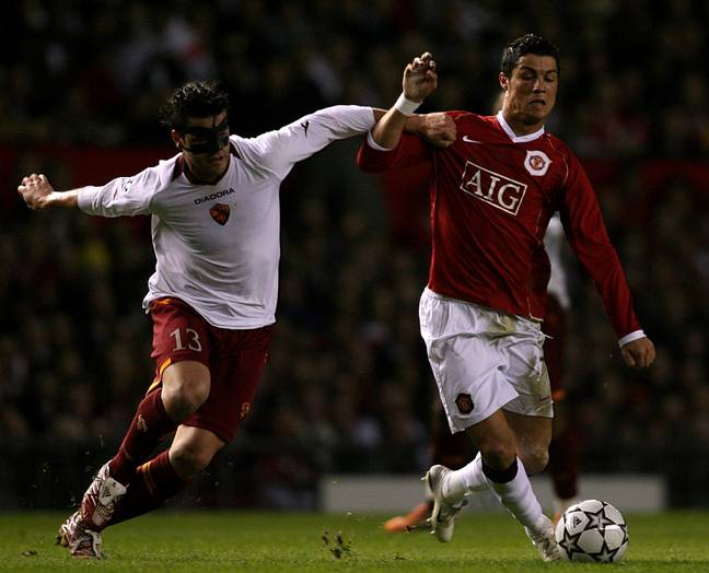 Ronaldo battles for the ball during the 7-1 win. Image: PA Images