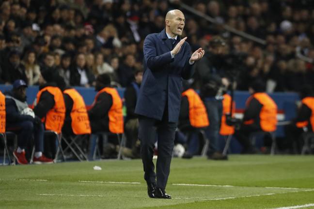 Zidane on the touchline at PSG. Image: PA