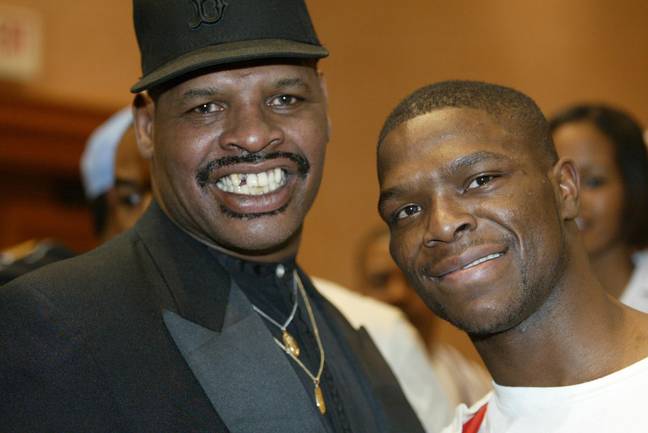 Spinks with son, former cruiserweight world champion, Cory, in 2004. Image: PA Images