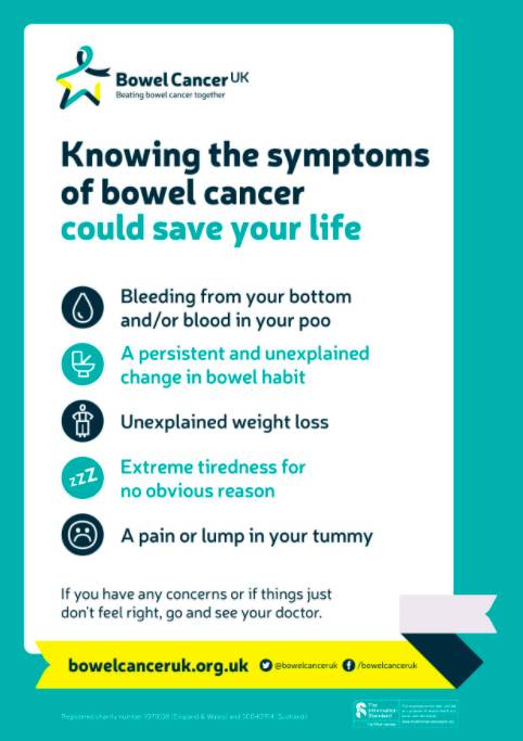 She also shared a helpful post with symptoms to watch out for (Credit: Bowel Cancer UK)
