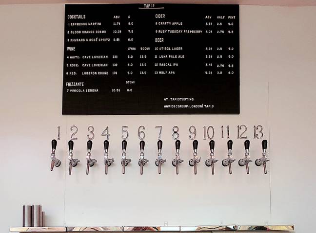 There are 13 taps to choose from. (Credit: Twitter/@Tap13Tooting)