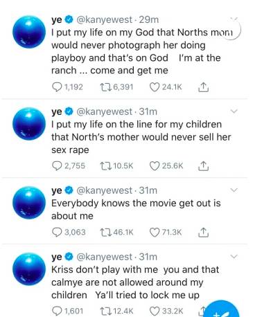Kanye's tweets last night - now deleted (Credit: Twitter/ Kanye West) 