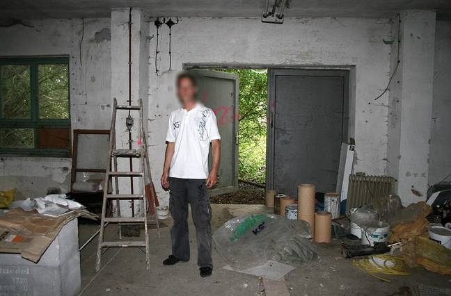 Christian B - pictured here in a disused factory where he said to have stored child porn - is currently being investigated (Credit: Discovery Networks)