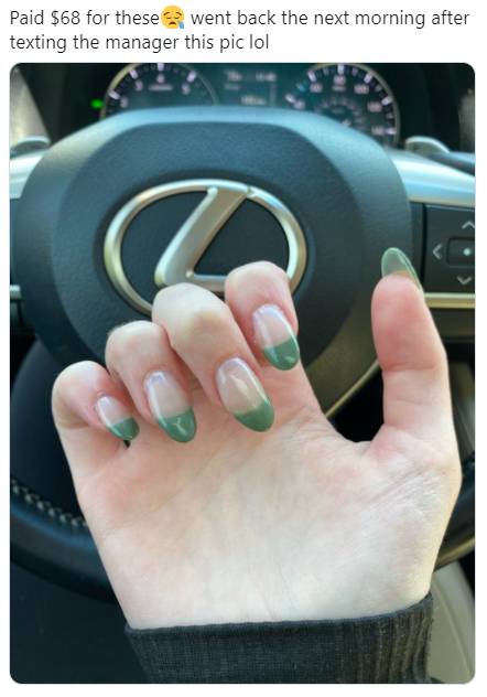 These manicure feels are pretty shocking to look at, let alone have (Credit: Twitter/@colgan_ciara)