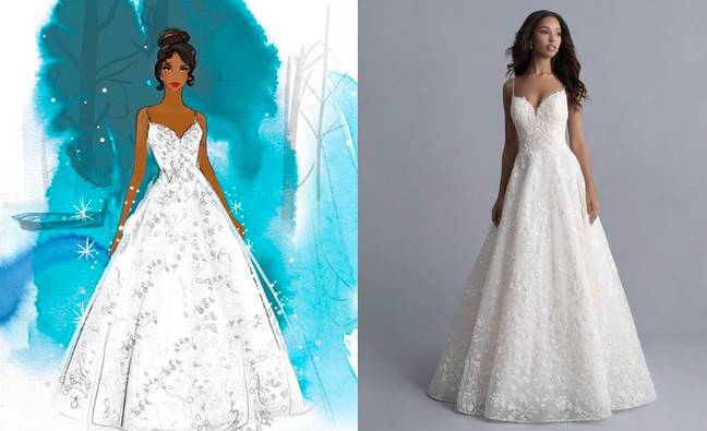 One of Tatiana's dresses features embroidered vines (Credit: Allure Bridal/Disney)
