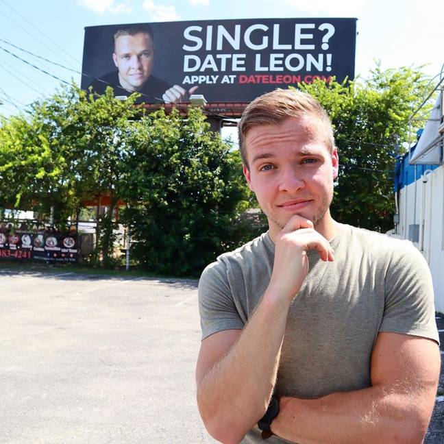 Leon was fed up of dating apps, so rented a billboard instead (Credit: Kennedy News and Media)