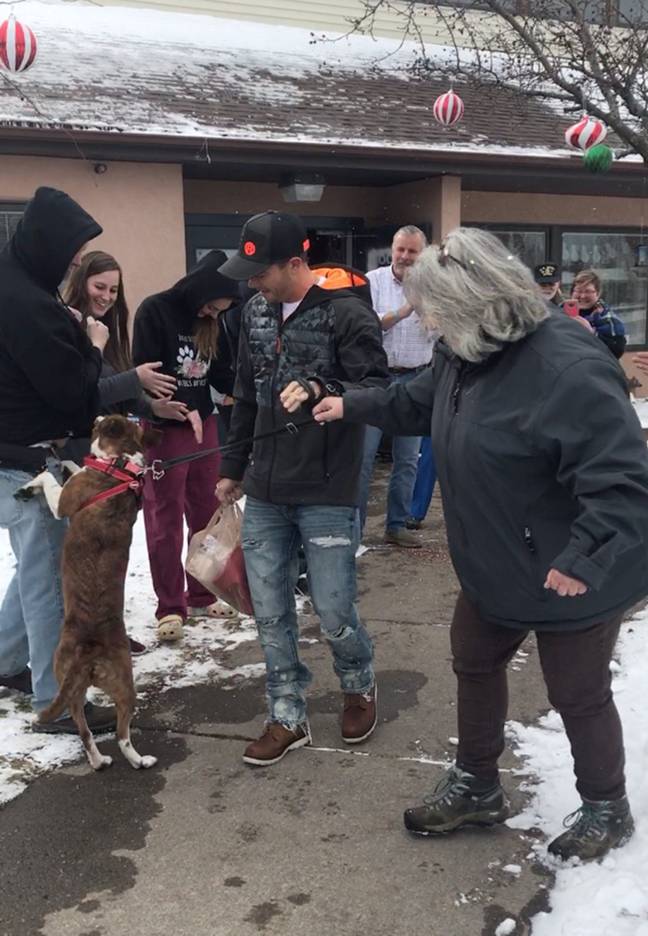 Bonita jumped to hug and kiss the shelter workers (Credit: Caters)
