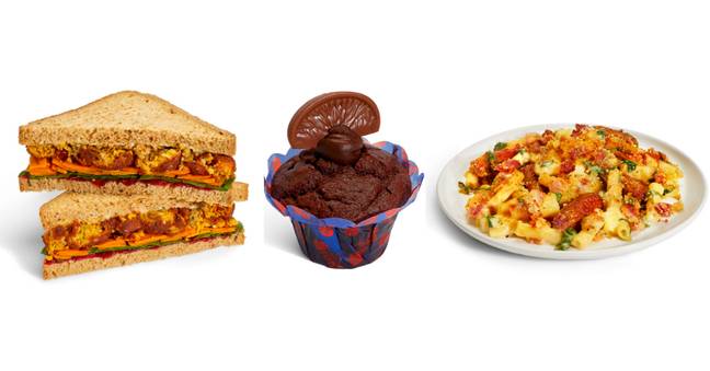 Costa has added a Vegan Society approved Veggies Under Wraps (left), a Terry's Chocolate Orange Muffin (centre) and British Pigs and Blankets Mac and Cheese (right)