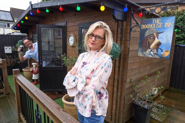 Jayne Tapper built her husband a pub in their garden named the Doghouse Inn (Credit: Caters)
