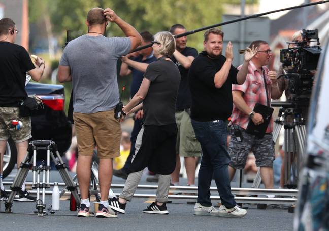 James Corden on the set of the Christmas special in July. (Credit: PA)