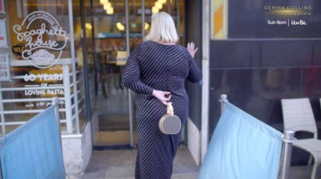 Gemma hid the split with her handbag (Credit: ITVBe) 