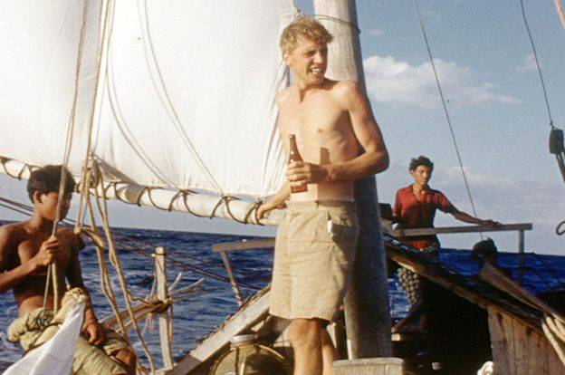 A 30-year-old David is pictured topless during a boat trip to Komodo (Credit: BBC)
