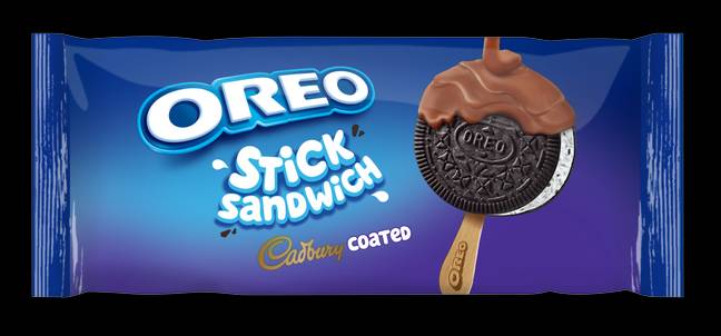 The new Oreo sandwich ice-cream comes with a stick and lashings of milk chocolate (Credit: Cadbury)