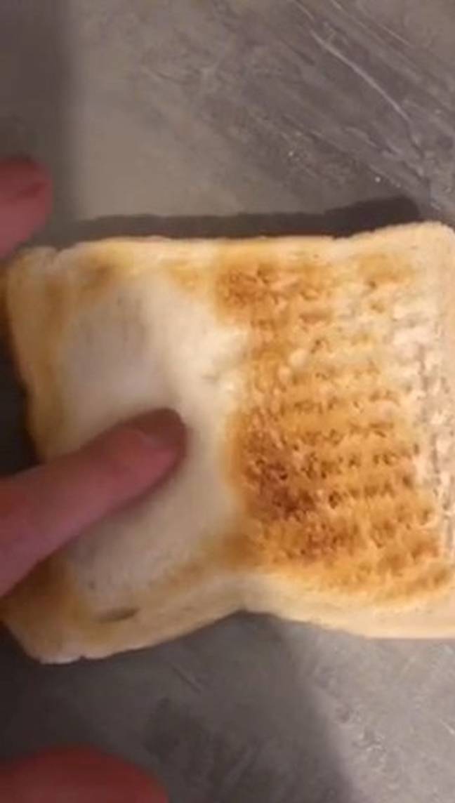 The stylist pressed the still-white side of the toast to prove it was uncooked (Credit: Kennedy News)