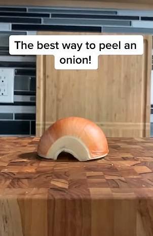 Begin by simply halving your onion and taking out the inner bulb (Credit: James Rembo/TikTok)