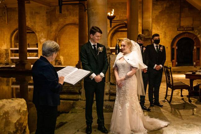 The pair tied the knot at the Roman Baths (Credit: SWNS)