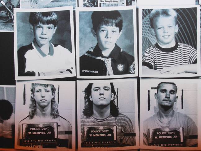 Jessie Misskelley, Jr., Jason Baldwin and Damien Echols (bottom) were convicted for the murders of Stevie Branch, Michael Moore and Christopher Byers (top). Credit: Supplied