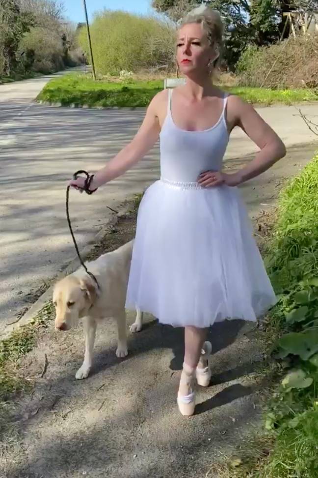 Clare managed to walk Hendrix on pointe in her ballet shoes (Credit: Caters News)