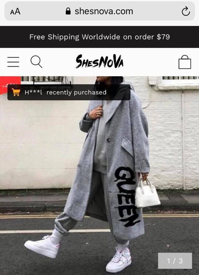 Chellce was expecting a grey coat with the word 'Queen' (Credit: Caters News)