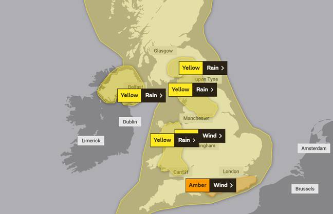Amber warnings have been issued in the South east of England (Credit: Met Office)