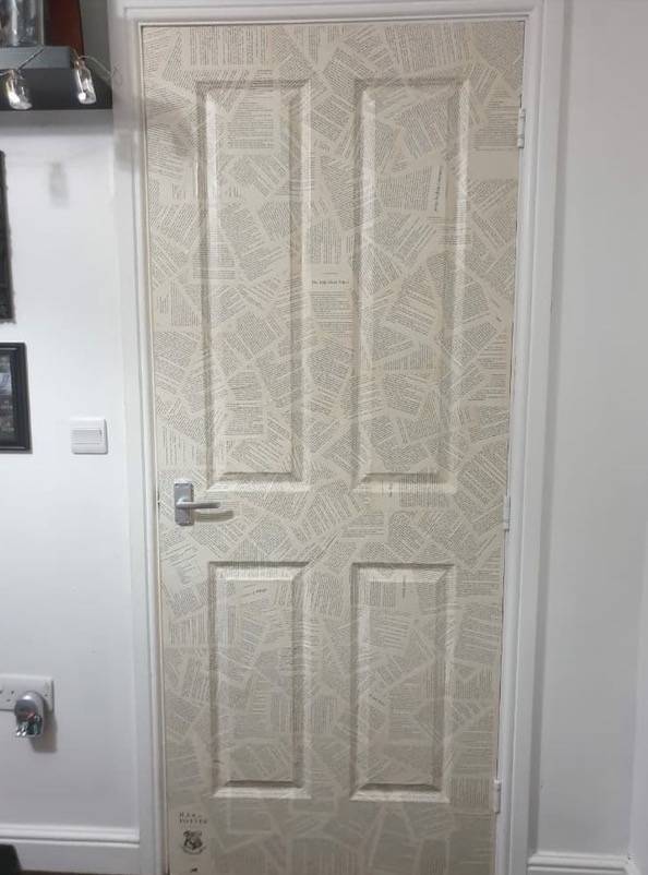 Kylie coated her bedroom door in Harry Potter pages to give it a lift (Credit: Latest Deals/Kylie Lyons)