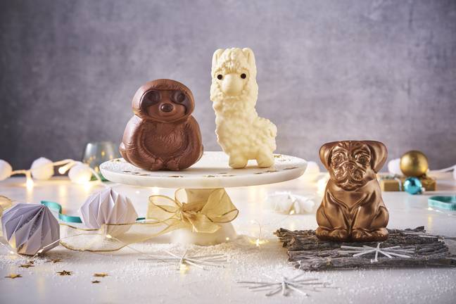 A chocolate llama and sloth will also be available alongside the shimmery pug for £5 each. Credit: Sainsbury's