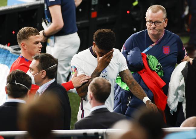 Marcus Rashford was visibly upset for having missed the penalty (Credit: PA Images)