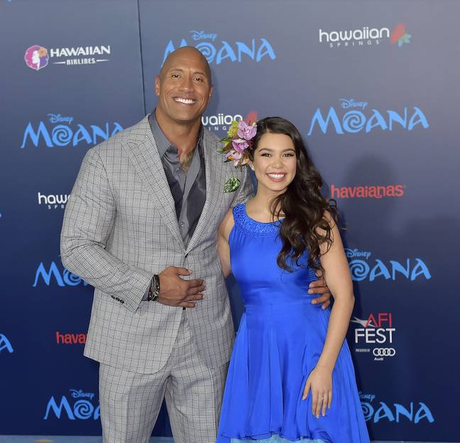 Auli'i Cravalho and Dwayne Johnson at the Moana premiere in 2016 (Credit: PA)