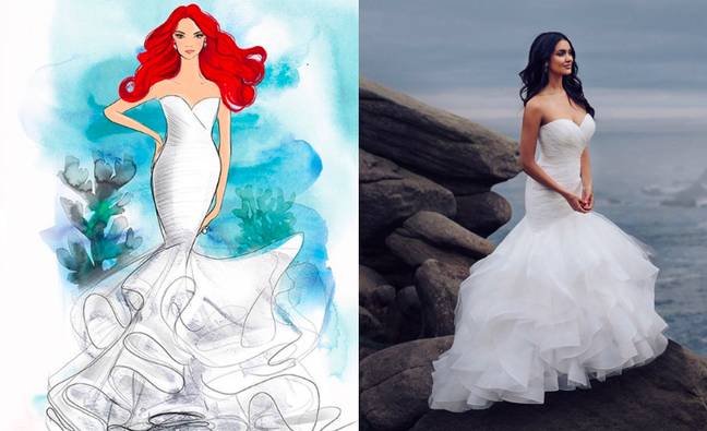 One of the Ariel dresses is mermaid cut with a ruffle train (Credit: Allure Bridal/Disney)