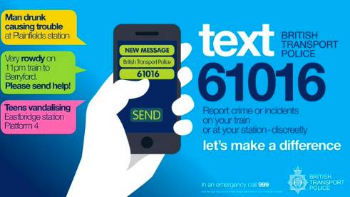 You can text 61016 to report any crime while on public transport (Credit: British Transport Police)