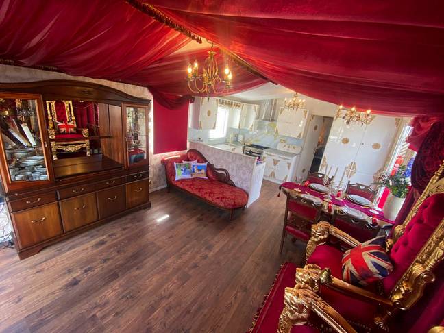 The static caravan is kitted out with thrones, plush red interiors and plenty of gold detail (Credit: Parkdean Resorts)