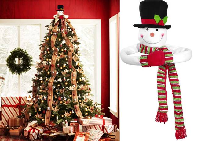 This snowman tree topper quite literally hugs your tree for a playful finish. (Credit: TOYMYTOY/Amazon)