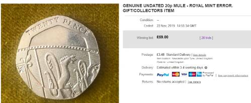 The 20p coin sold for £59 (Credit: eBay)