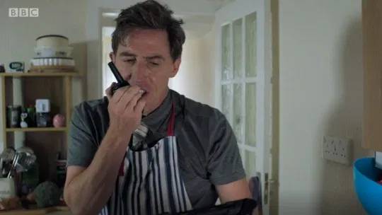 Bryn West has taken on dinner duties - and he's stressed (Credit: BBC)