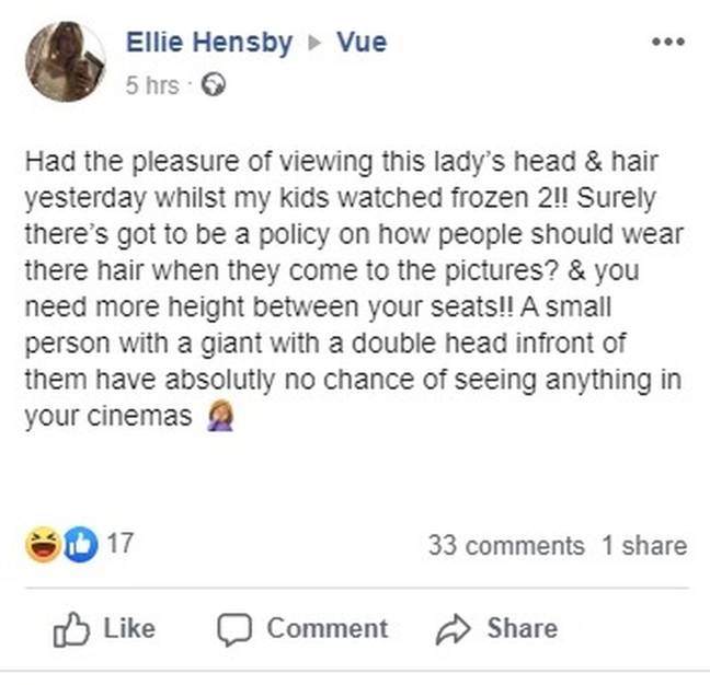 Ellie complained to Vue after the showing (Credit: Kennedy News)
