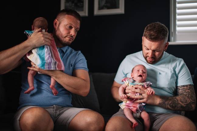 Paul and Craig Saunders welcome twins via surrogate (Credit: BBC)