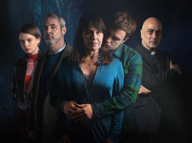 'Penance' stars Julie Graham, Tallulah Greive, and Nico Mirallegro (Credit: Channel 5)