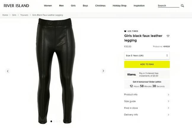 River Island's faux leather trousers are available for children aged 5 to 12 (Credit: SWNS)