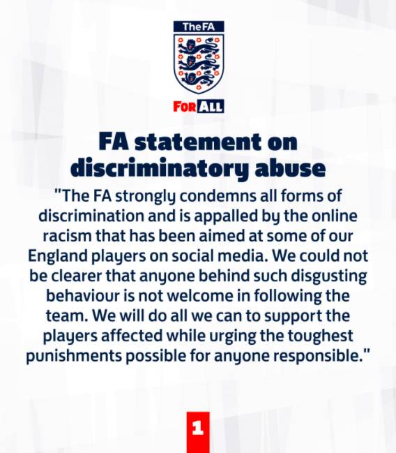 The FA condemned the attacks (Credit: Twitter/FA)
