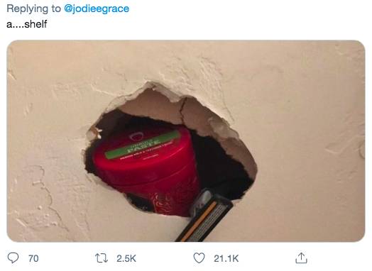 A shelf or a hole in the ceiling? You decide (Credit: Twitter)