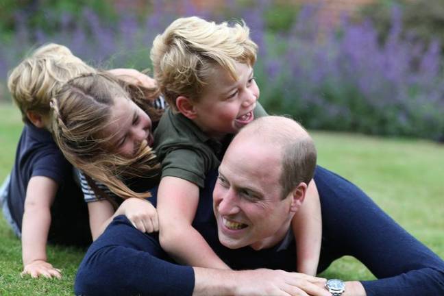 Prince George, Princess Charlotte and Prince Louis pile on top of royal dad Will (Credit: Kensington Royal / Instagram)