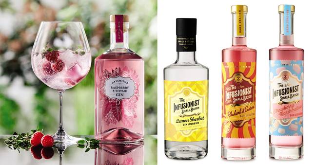 The 7 new gins and gin liqueurs include flavours like Lemon Sherbet and Strawberry &amp; Marshmallow (Credit: Aldi)