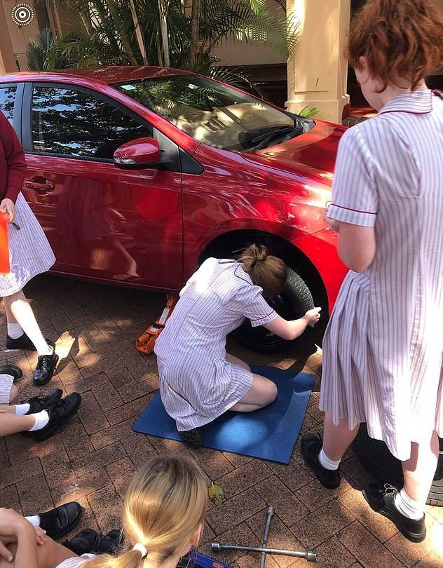 Lessons include how to change a tyre (Credit: Facebook/Stella Maris College)