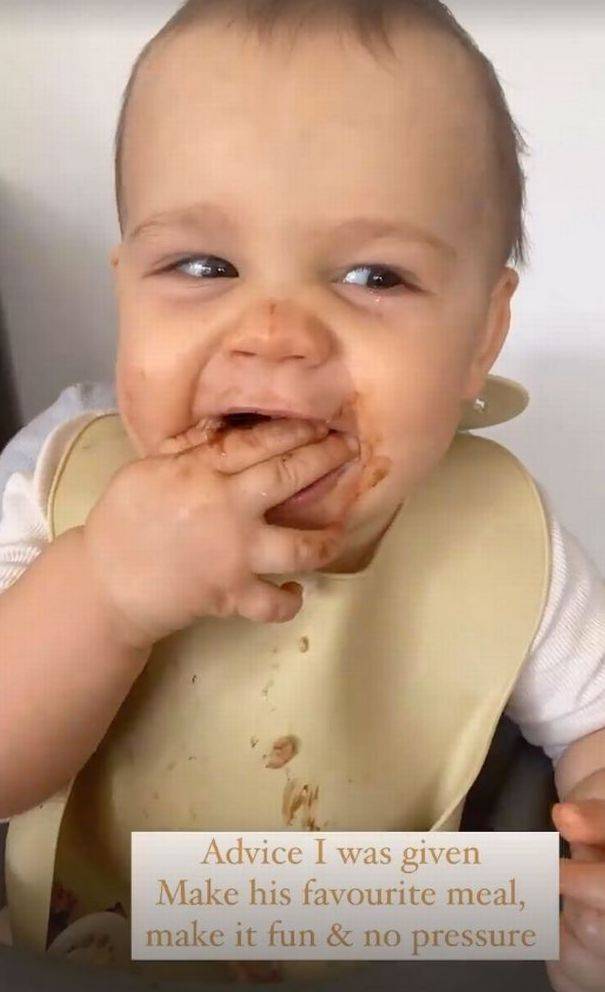 Lucy later updated followers with a video of happy Roman enjoying his food (Credit: Lucy Mecklenburgh/Instagram)