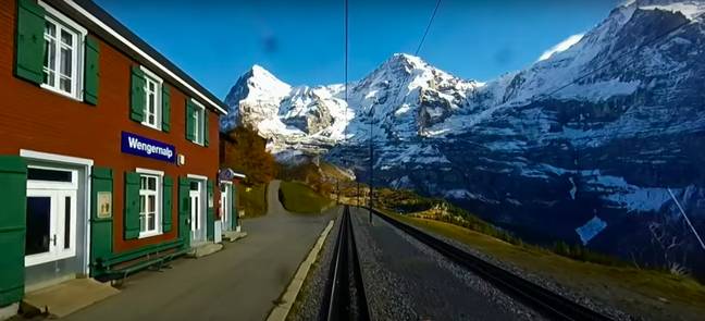 In Switzerland, the modern electric Wengernalp Railway travels from Lauterbrunnen on a stunning trip to Kleine Scheidegg (Credit: YouTube)