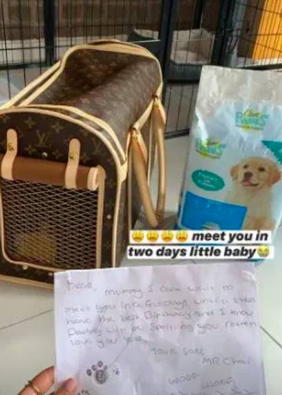 The reality star bought his loved one a puppy and hand-wrote her a note from the pooch (Credit: Instagram / @mollymaehague)